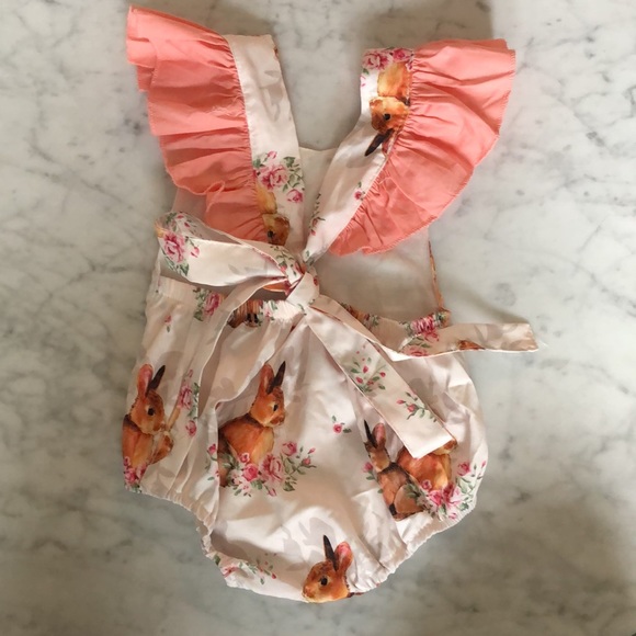 Baby romper with bunnies my pattern sz 6-9 months - Picture 3 of 5